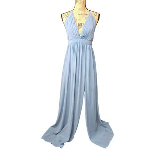 Lulu's Ballroom Bliss Slate Blue Pleated Maxi Dress